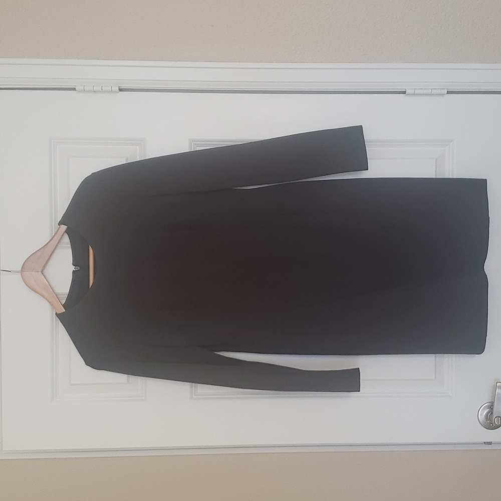 Calvin Klein Collection Crew Neck Grey Long Sleeve Sheath Dress